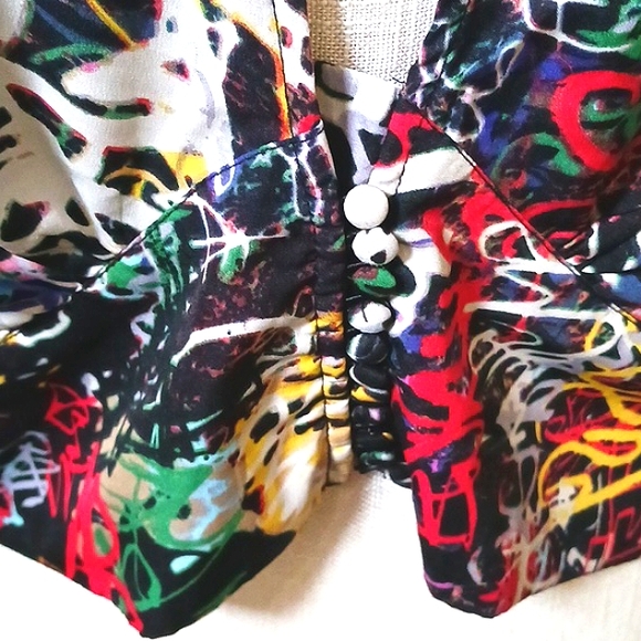 TRUTH Balloon Sleeve Multi-Color V-Cut Crop Top Plus Size 2X - Picture 5 of 10